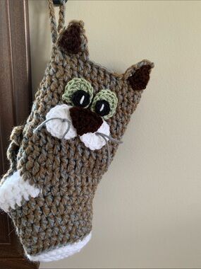 Handmade Gray & Tan Cat Stocking